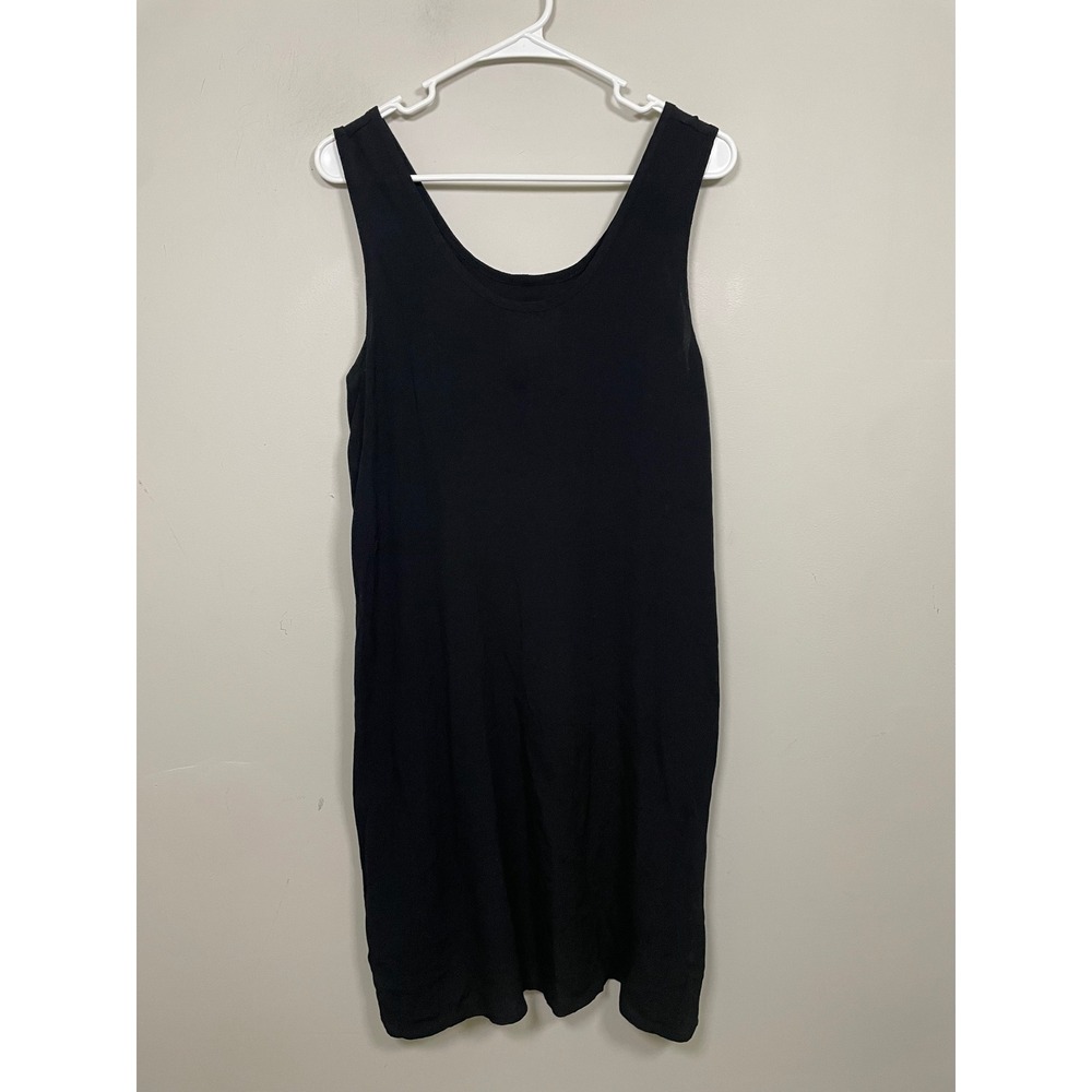Flax Rayon Sleeveless Shift Dress in Black Size Small Lagenlook Classic Casual